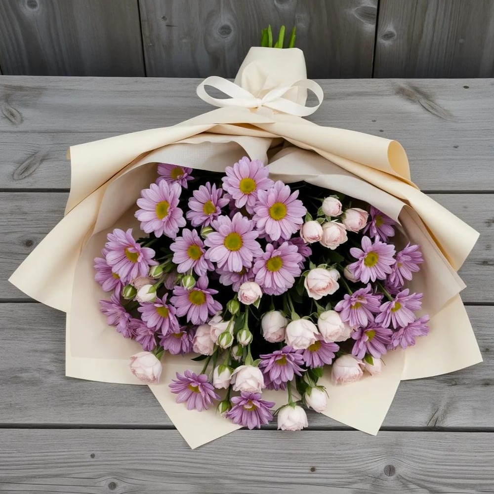 Букет цветов из: Розы и Хризантемы в Кропачёво