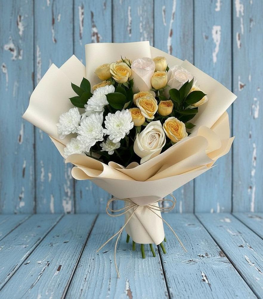 Букет цветов из: Розы и Хризантемы в Кропачёво