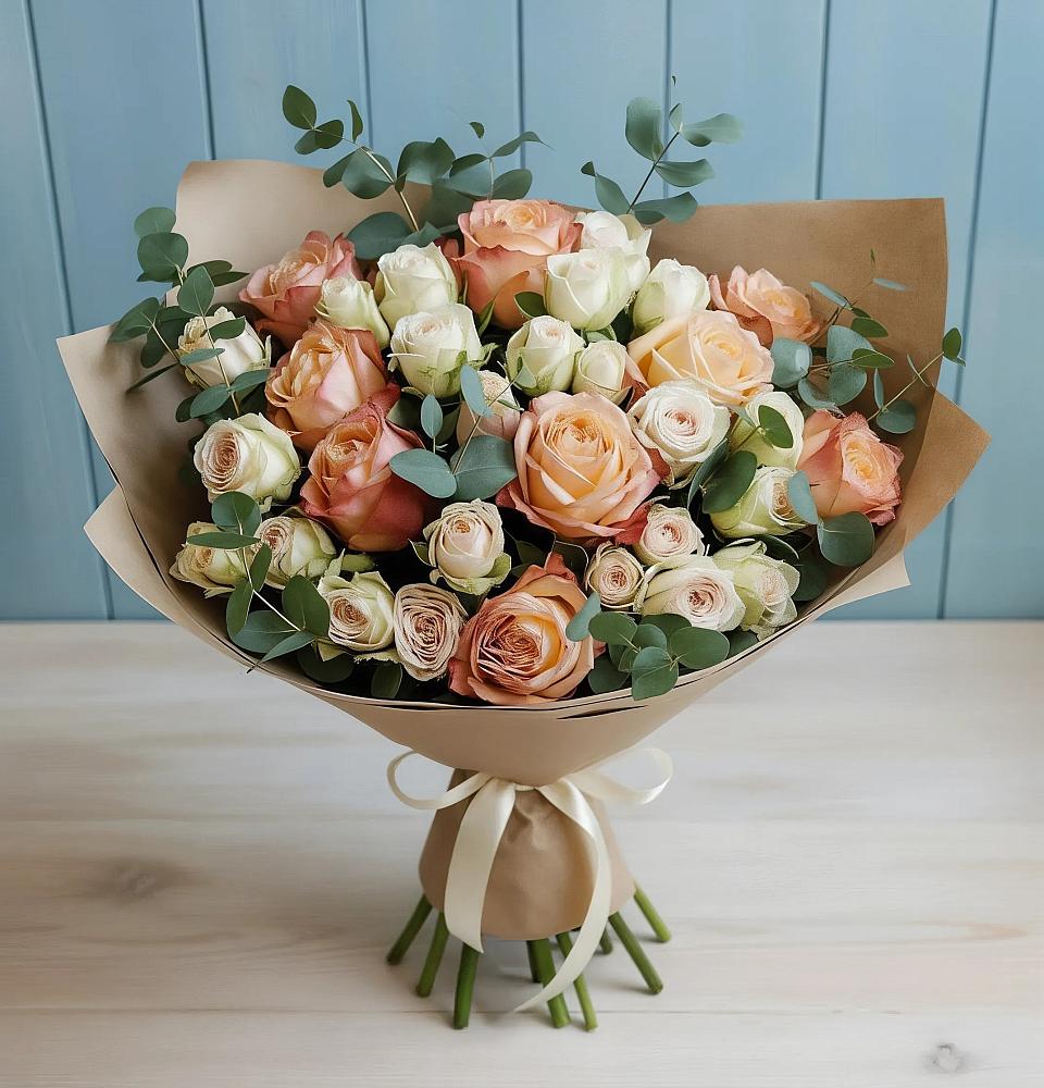 Букет цветов из: Альстромерии и Розы в Кропачёво