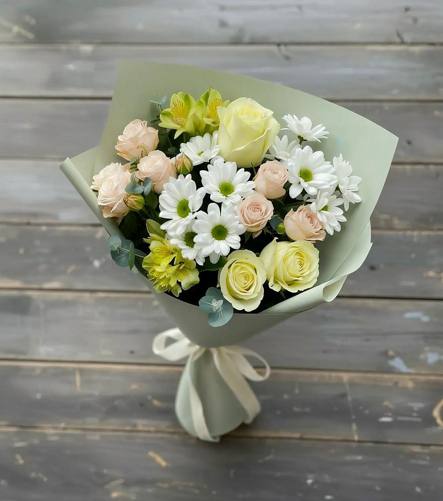 Букет цветов из: Альстромерии, Розы и Хризантемы в Кропачёво