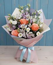 Букет цветов из:  Лизиантусы, Розы, Альстромерии и Гипсофила #REPLACE_PRED# Кропачёво