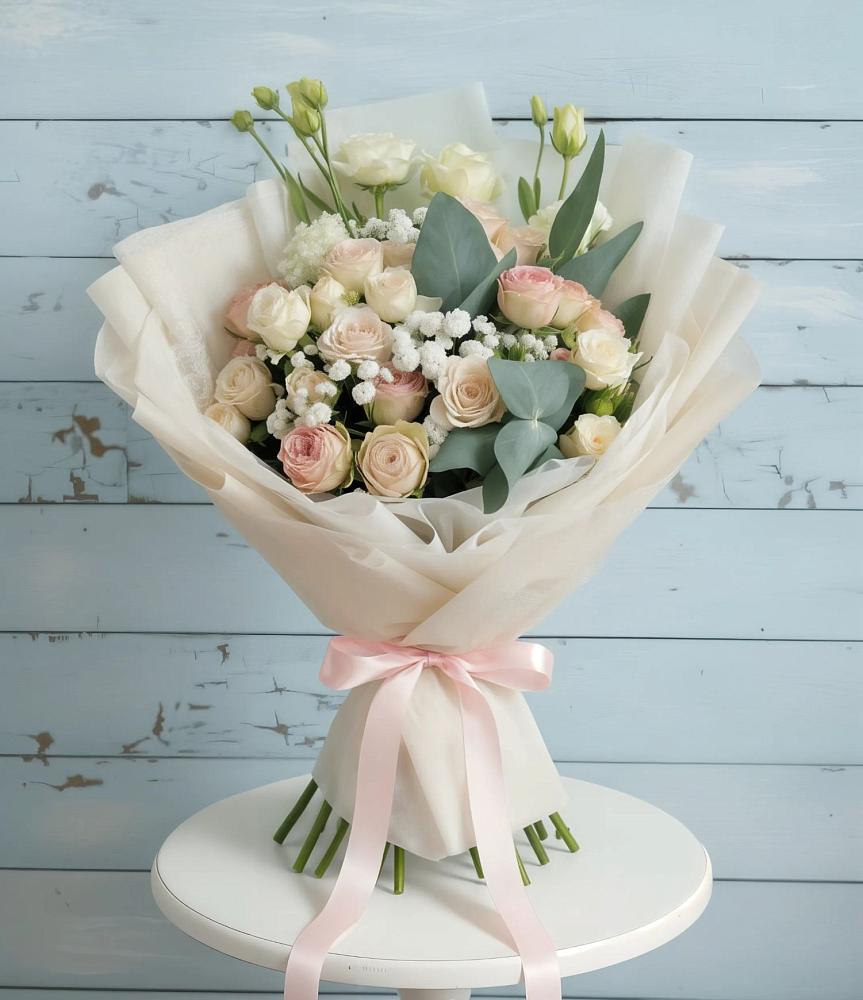 Букет цветов из: Розы и Лизиантусы в Кропачёво