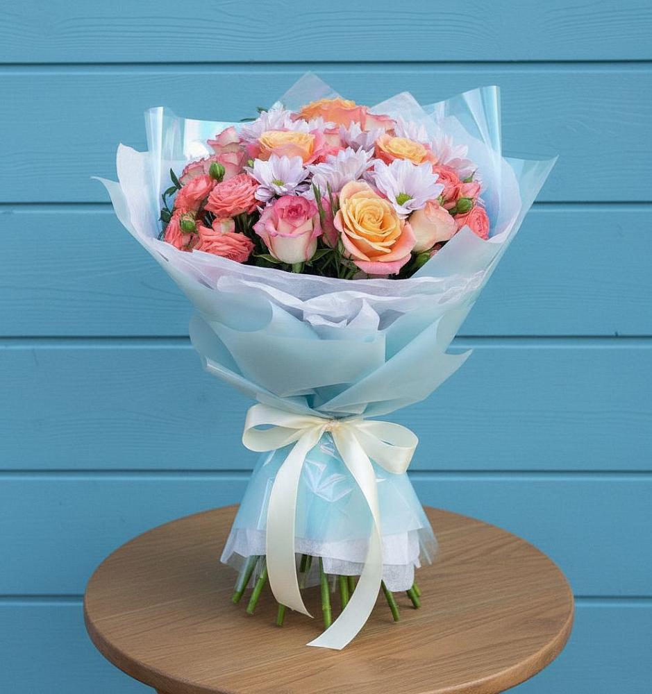 Букет цветов из: Хризантемы и Розы в Кропачёво