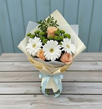 Букет цветов из:  Герберы, Розы и Хризантемы в Кропачёво