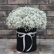 Цветочная композиция из Гипсофила в шляпной коробке в Кропачёво